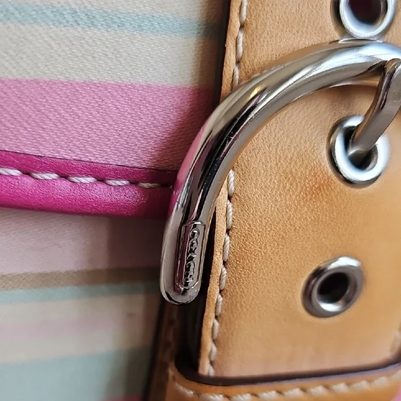 Vintage Coach Hampton Pastel Stripes Small Tote Bag #1888 Pink GUC - Picture 5 of 15